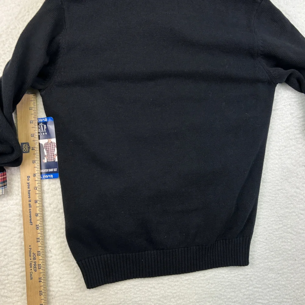 GAP Kids Sweater Shirt Set Youth Large 10/12 Black Plaid Layered Look